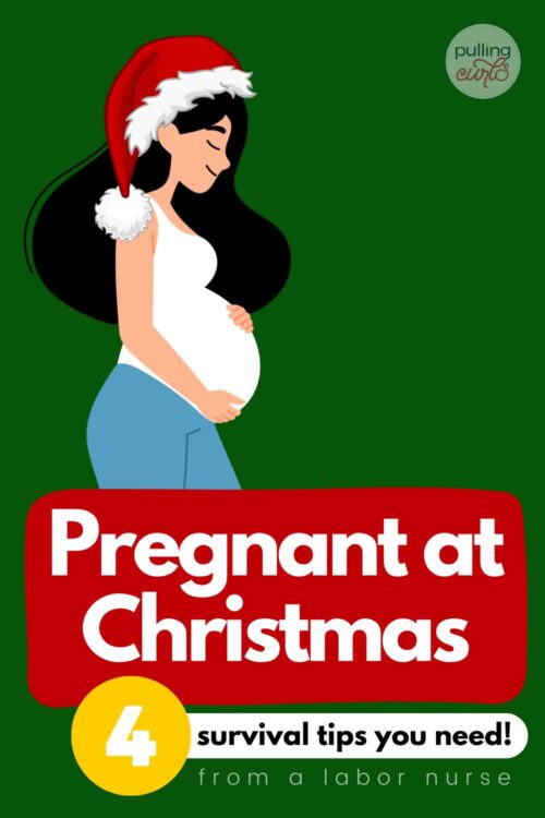 pregnant woman with a santa hat // pregnant at Christmas -- 4 survival tips you'll need!