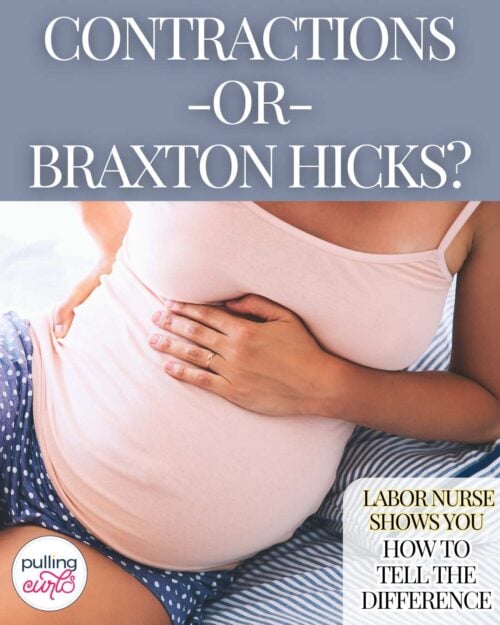 pregnant woman holding her back and belly having contractions or braxton hicks // contracitons or Braxton Hicks?  A labor nurse shows you how to tell the difference