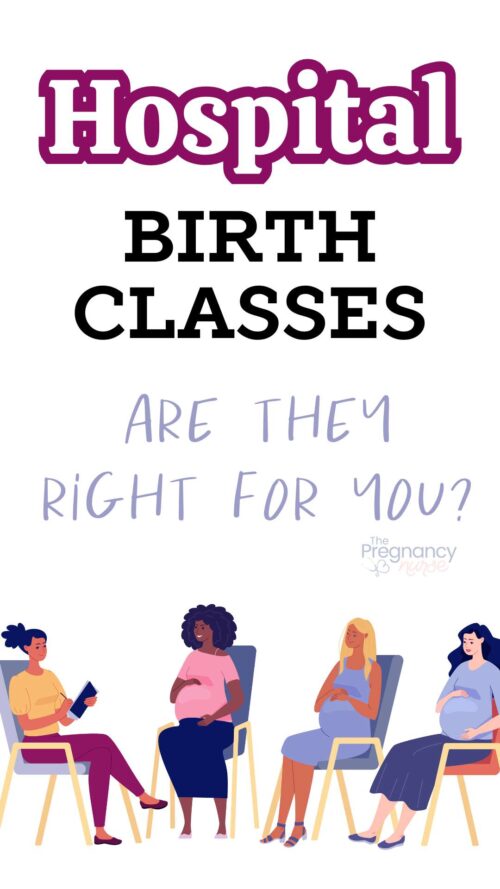 pregnant women in a prenatal class // hospital birth classes == are they right for you?