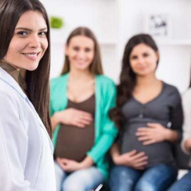 women in a prenatal class