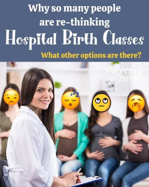 women in a prenatal class with bored faces // why so many people are re-thinking hospital birth classes What other options are there?