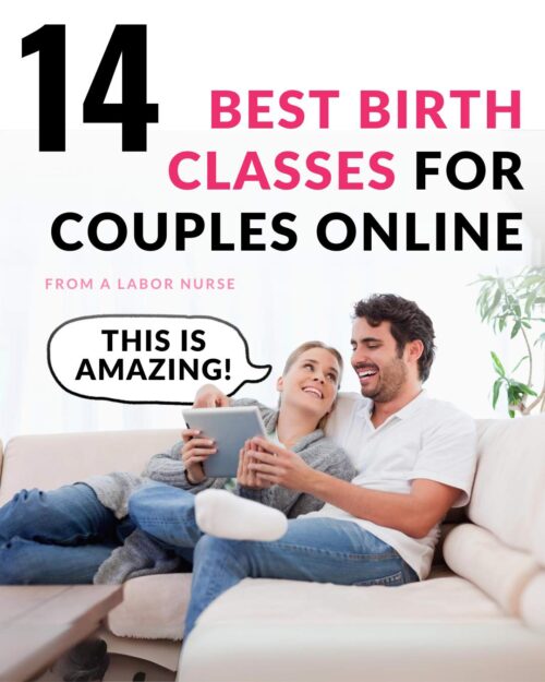 pregnant couple watching their birth class // 14 best birth clasess for couples online