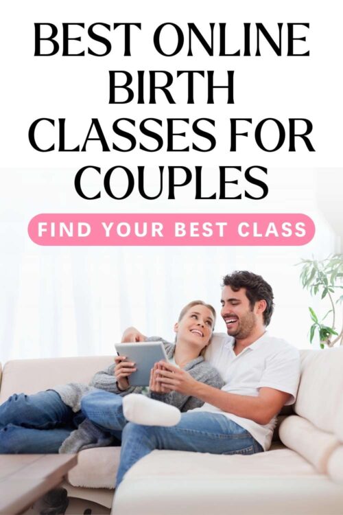 pregnant couple watching their birth class on a tablet // best online birth classes for couples -- find your best class!