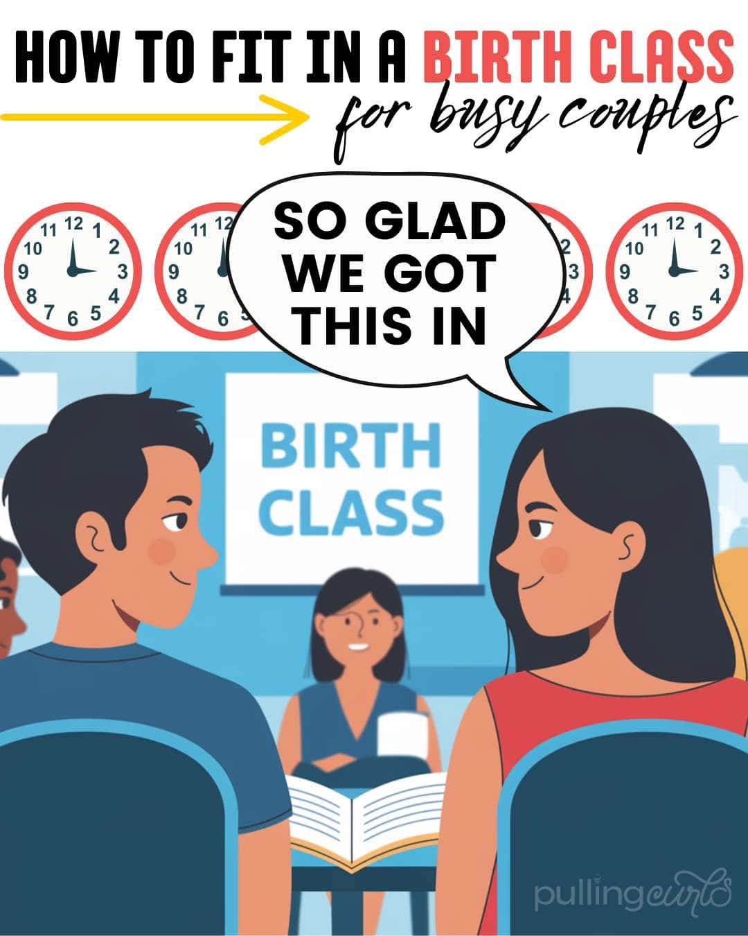 couple in a birth class saying "so glad we got this in!// title : how to fit in a birth class for busy couples. via @pullingcurls