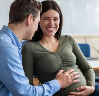 busy couple in a birth class