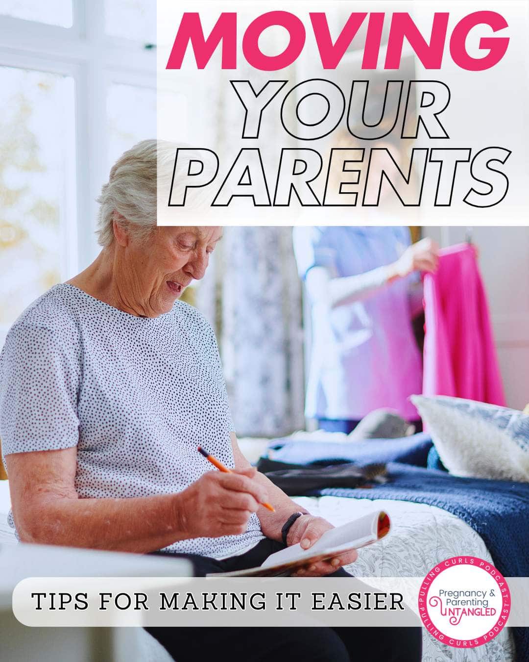 If you're considering moving your parents to retirement living, this guide is for you. Learn about the different living options, budgeting tips, packing, estate sales, and more to make the transition smoother for everyone involved. moving parents, retirement living, assisted living, senior care, downsizing, senior moving, elder care, estate sales, family care, packing tips via @pullingcurls