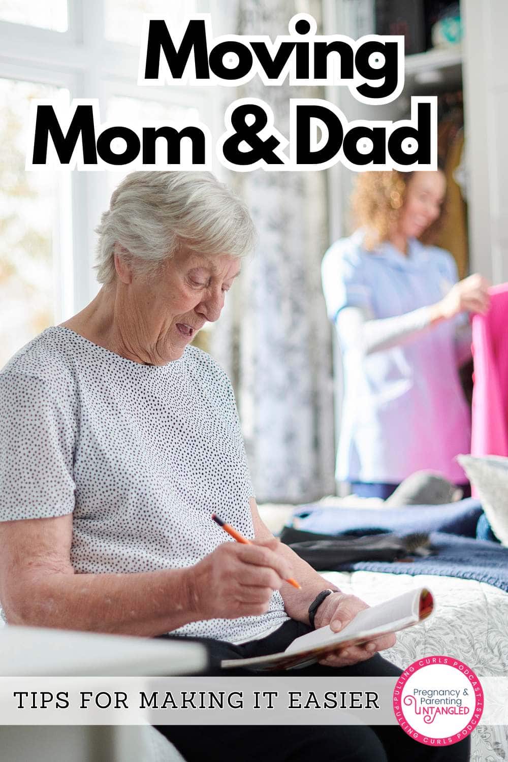 If you're considering moving your parents to retirement living, this guide is for you. Learn about the different living options, budgeting tips, packing, estate sales, and more to make the transition smoother for everyone involved. moving parents, retirement living, assisted living, senior care, downsizing, senior moving, elder care, estate sales, family care, packing tips via @pullingcurls