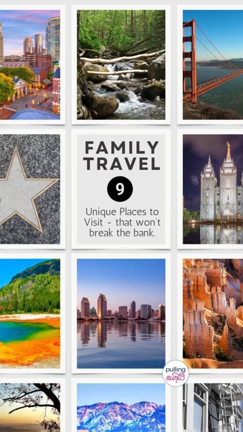 images of several great places to visit in the US with your family